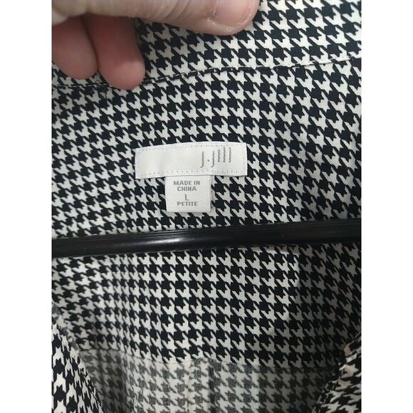 J.Jill Woman LP Blouse Black White Hounds tooth V Neck Collared Long Sleeve... - Picture 2 of 10